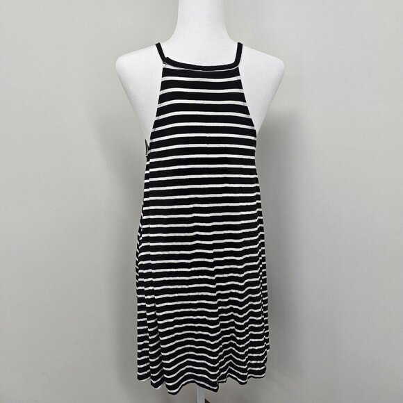 Old Navy Suspended Neck Swing Dress Women's Size M Striped Black White Stretch - Picture 3 of 9